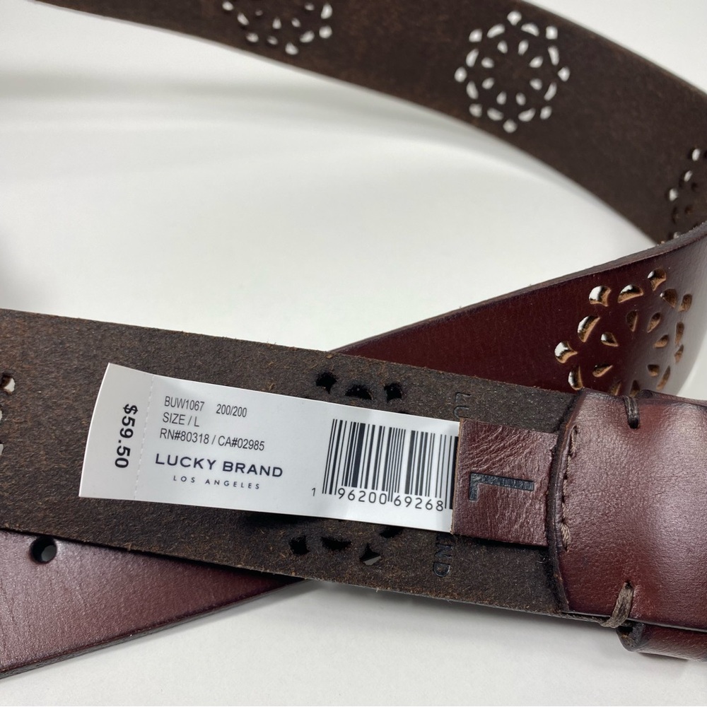 Lucky Brand Los Angeles Blossom Laser Cut Out Cognac Brown Casual Leather Belt L - Picture 4 of 14